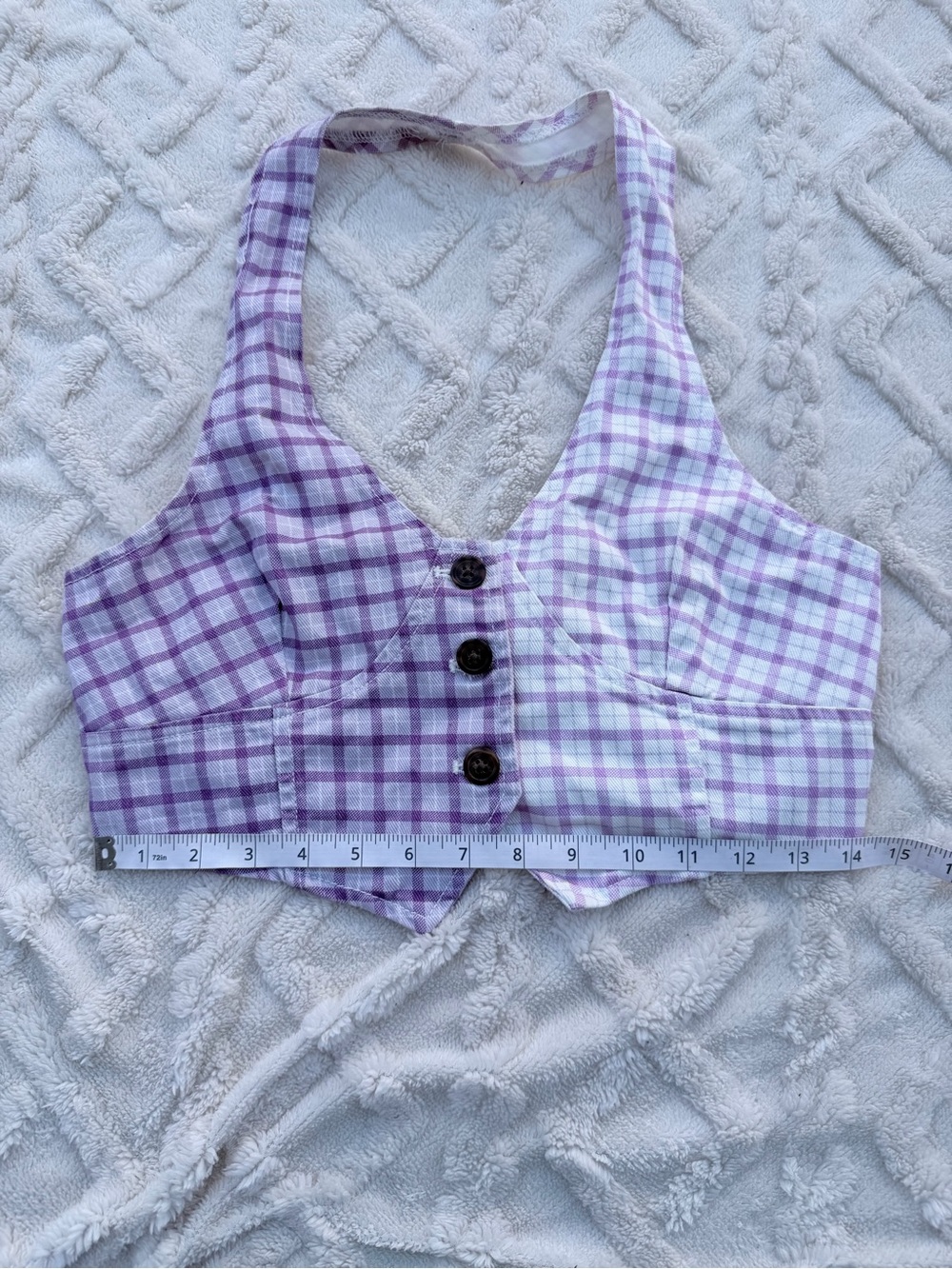 Plaid Halter Top with Buttons - Picture 6 of 7